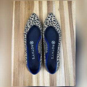 Rothy's Leopard Knit Pointed Flats in Tan and Black